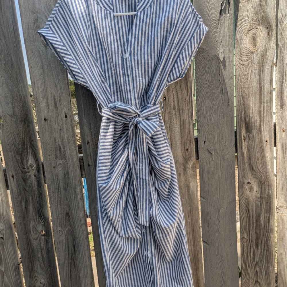 Cupshe Women's Belted Sash Ruched Shirt Dress